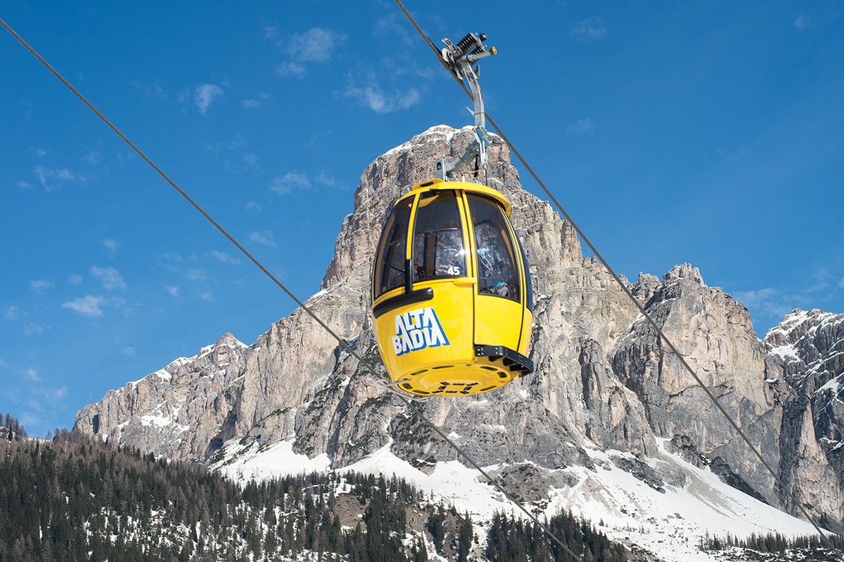 Yellow ski lifts at Alta Badia